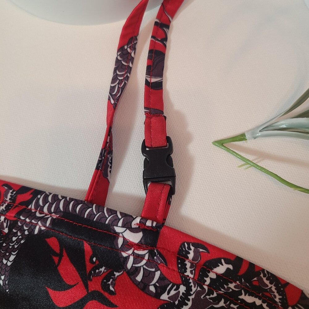 Red Dragon Print Crop Top with Non-Adjustable Straps – Size M - Picture 5 of 10